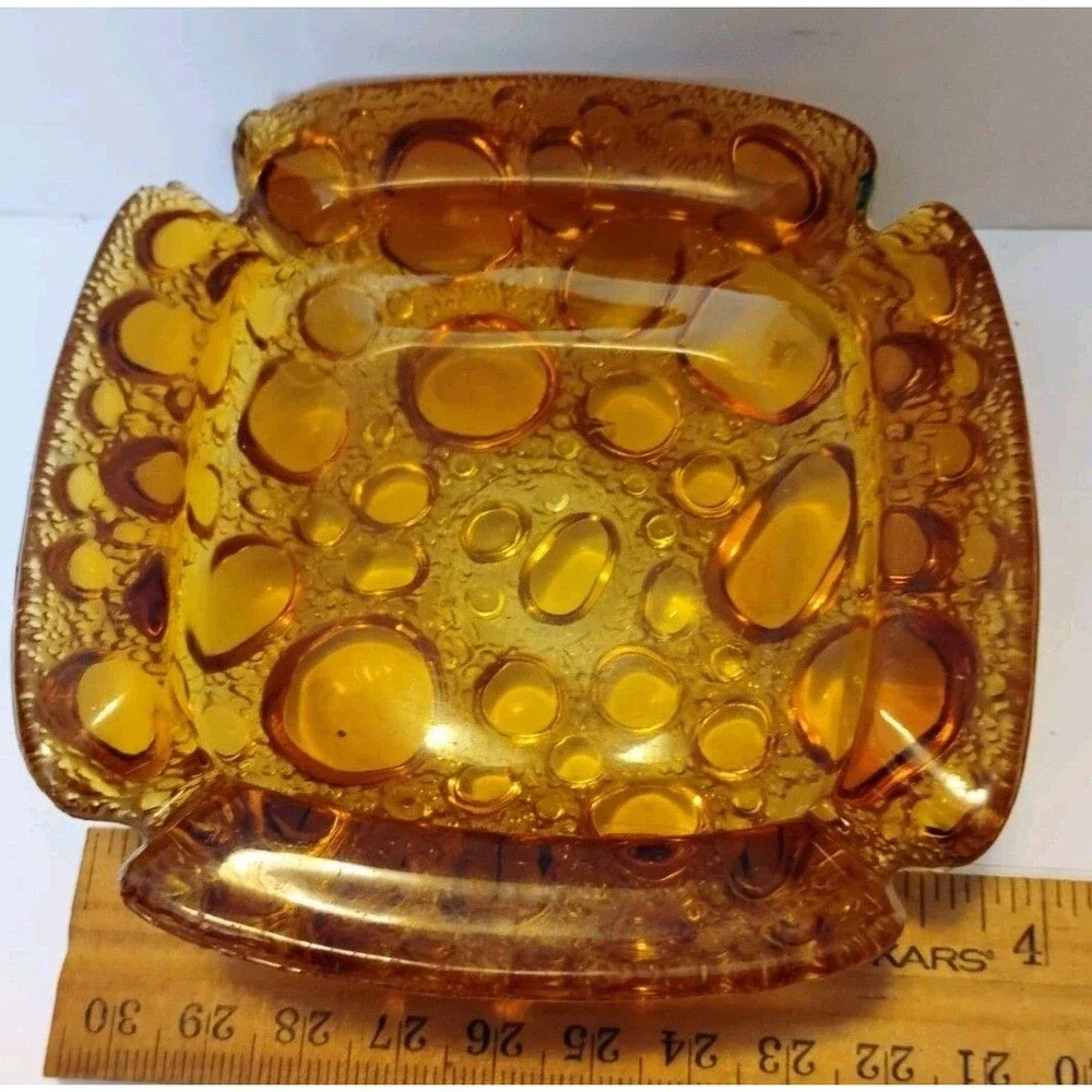 Vintage Mid Century Amber Glass Bubble Ashtray Indiana Tiara Biomorphic